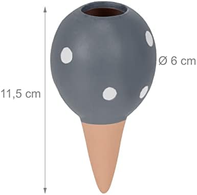 Relaxdays Tonkegel Bewässerung 4er Set 100 ml – Gepunktete Gießkugel für Pflanzen drinnen & draußen, grau/terrakotta