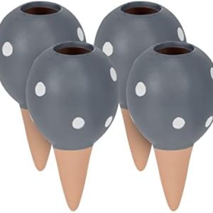 Relaxdays Tonkegel Bewässerung 4er Set 100 ml – Gepunktete Gießkugel für Pflanzen drinnen & draußen, grau/terrakotta