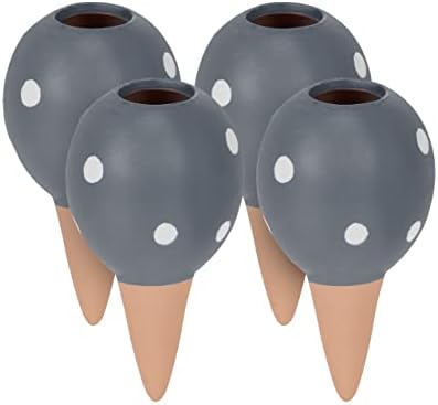 Relaxdays Tonkegel Bewässerung 4er Set 100 ml – Gepunktete Gießkugel für Pflanzen drinnen & draußen, grau/terrakotta