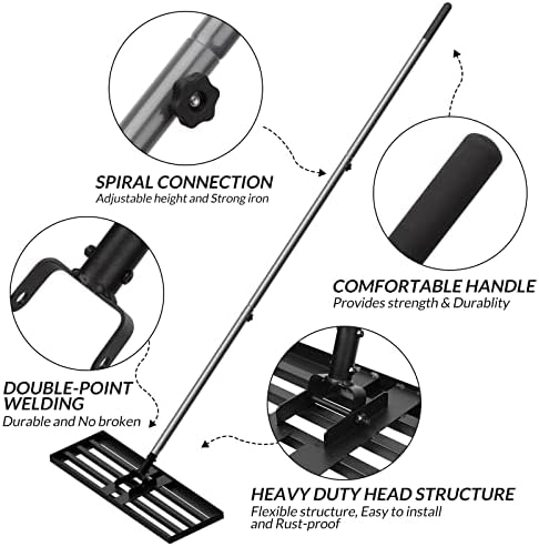 Walensee Rasen-Nivellierungsrechen - Müheloses Rasennivellierwerkzeug für Garten und Golfplatz, Edelstahlgriff, 198cm