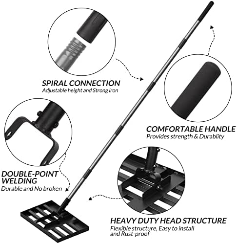 Walensee Rasen-Nivellierungsrechen - Müheloses Rasennivellierwerkzeug für Garten und Golfplatz, Edelstahlgriff, 198cm