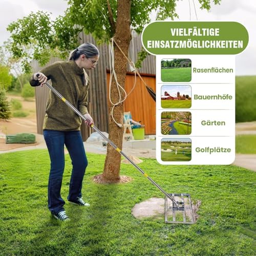 Rasen Rakel Edelstahl 72x25 cm – Verstellbarer Stiel für perfekte Rasenpflege im Garten und Golfplatz