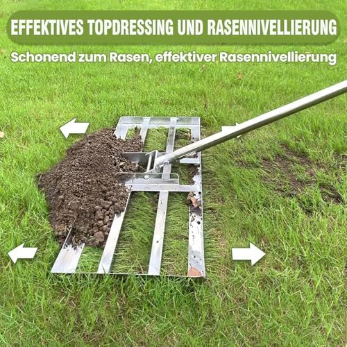 Rasen Rakel Edelstahl 72x25 cm – Verstellbarer Stiel für perfekte Rasenpflege im Garten und Golfplatz