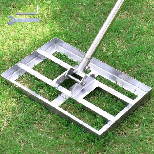 Rasen Rakel Edelstahl 72x25 cm – Verstellbarer Stiel für perfekte Rasenpflege im Garten und Golfplatz