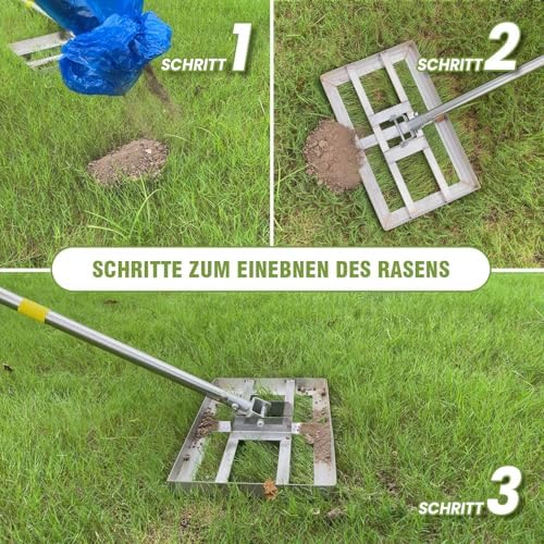 Rasen Rakel Edelstahl 72x25 cm – Verstellbarer Stiel für perfekte Rasenpflege im Garten und Golfplatz