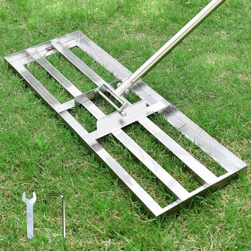 Rasen Rakel Edelstahl 72x25 cm – Verstellbarer Stiel für perfekte Rasenpflege im Garten und Golfplatz