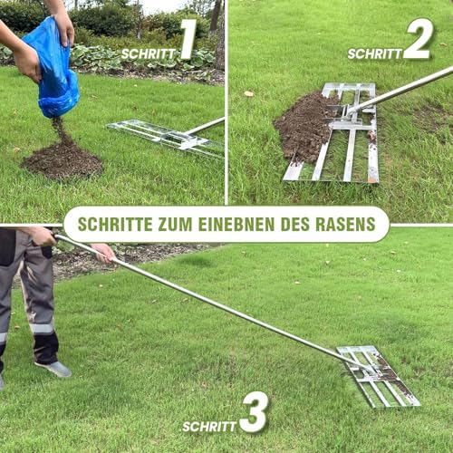 Rasen Rakel Edelstahl 72x25 cm – Verstellbarer Stiel für perfekte Rasenpflege im Garten und Golfplatz